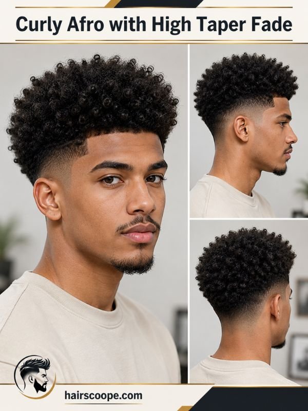 Curly Afro with High Taper Fade