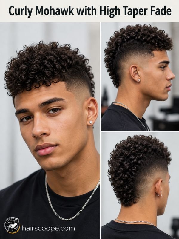 Curly Mohawk with High Taper Fade