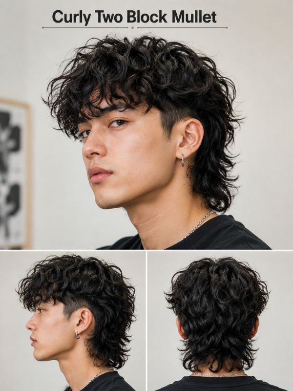 Curly Two Block Mullet