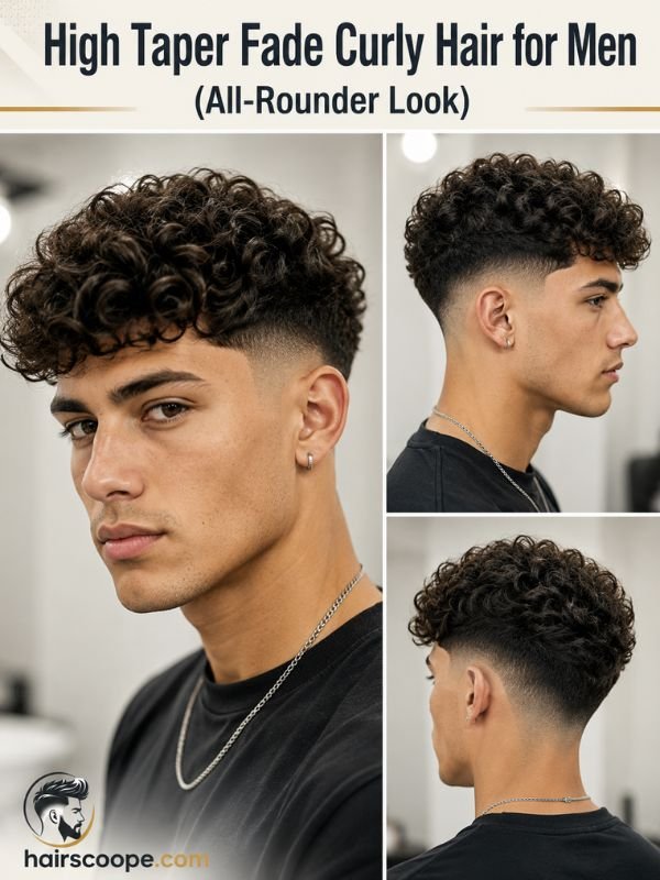 High Taper Fade Curly Hair for Men (All-Rounder Look)