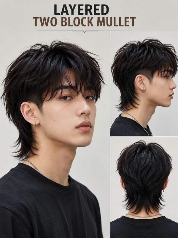 Layered Two Block Mullet