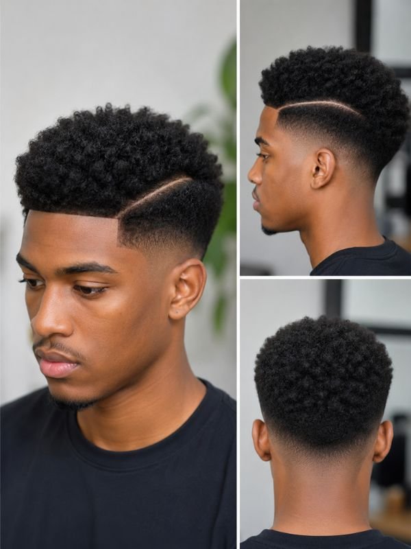 Low Fade Afro with Part