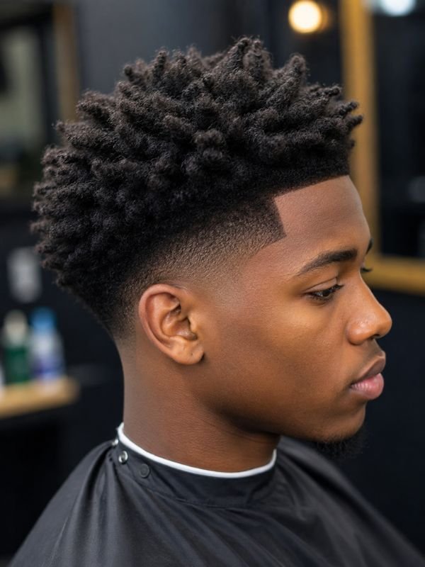 Low Taper Fade Afro with Textured Top