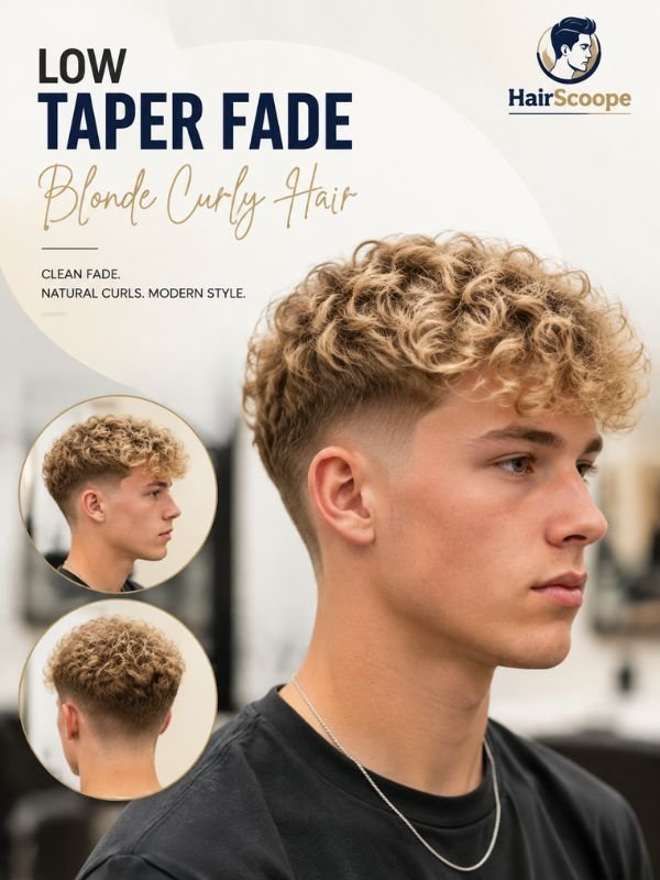 Low Taper Fade Blonde Curly Hair