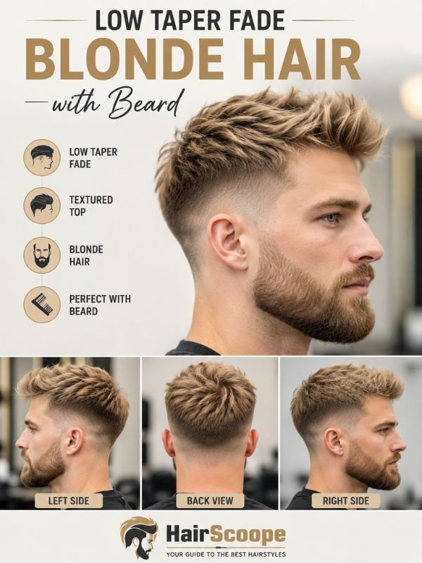 Low Taper Fade Blonde Hair with Beard