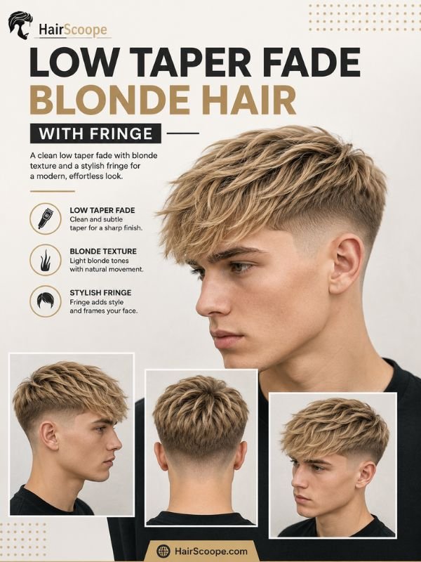 Low Taper Fade Blonde Hair with Fringe