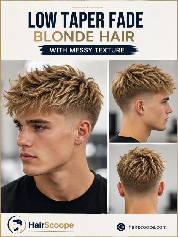 Low Taper Fade Blonde Hair with Messy Texture