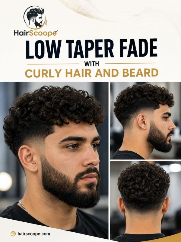 Low Taper Fade With Curly Hair and Beard