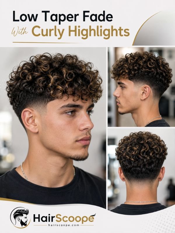 Low Taper Fade With Curly Highlights