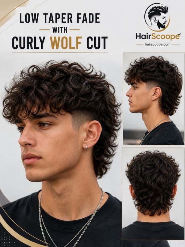 Low Taper Fade With Curly Wolf Cut