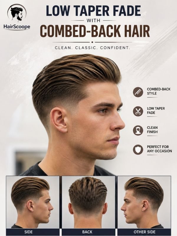 Low Taper Fade with Combed-Back Hair
