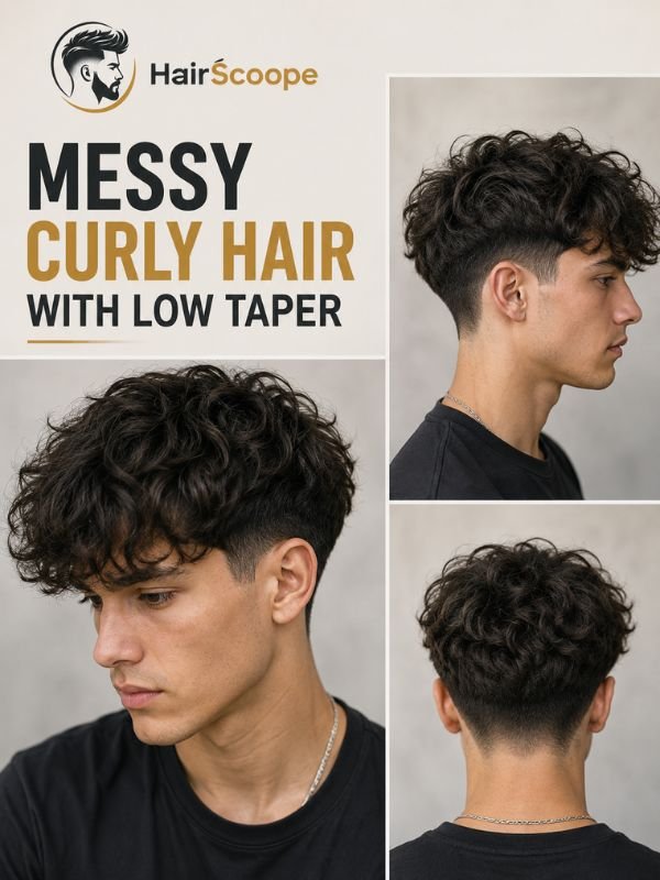 Messy Curly Hair With Low Taper