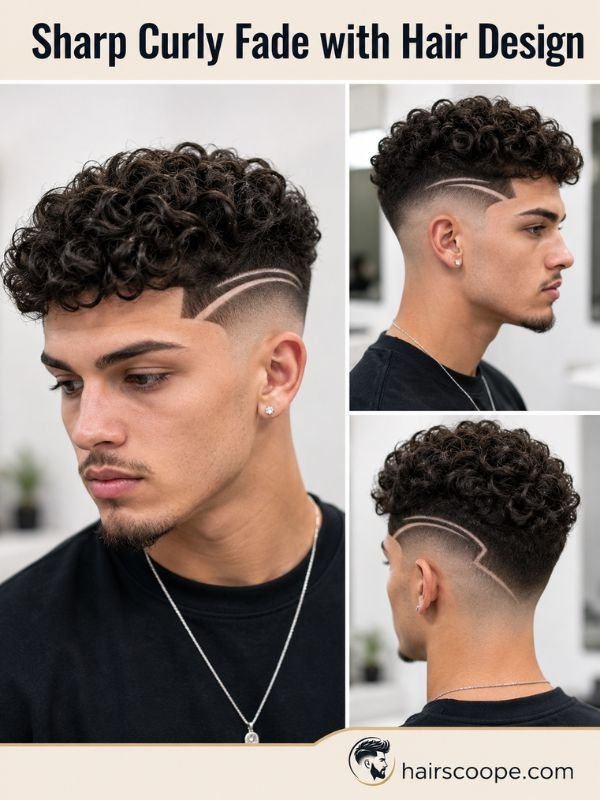 Sharp Curly Fade with Hair Design