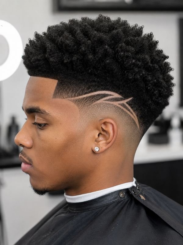 Taper Fade Afro with Design