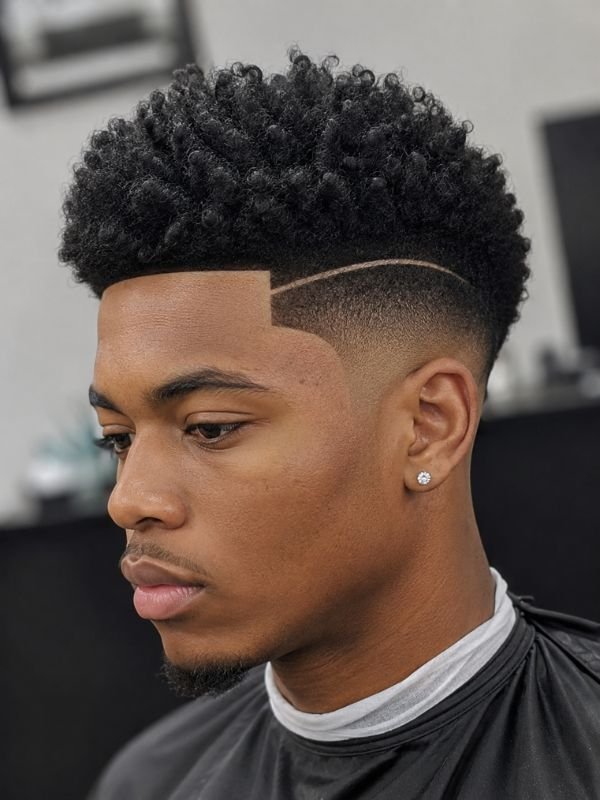 Taper Fade Afro with Line Up