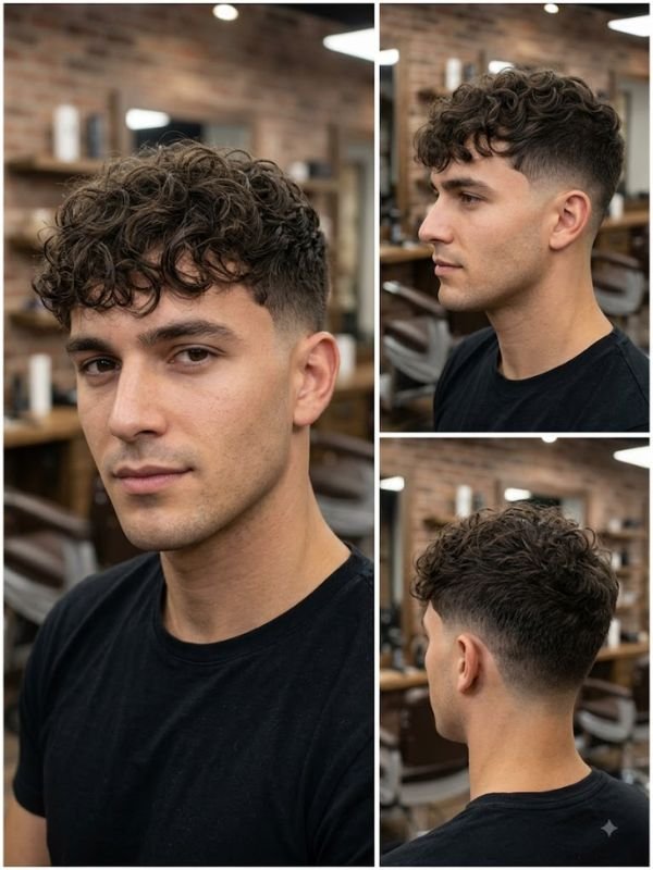 Textured Curly Fringe with High Taper