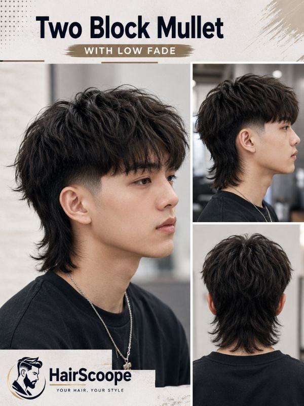 Two Block Mullet with Low Fade