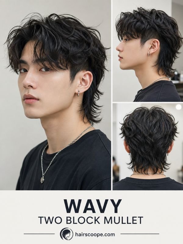 Wavy Two Block Mullet