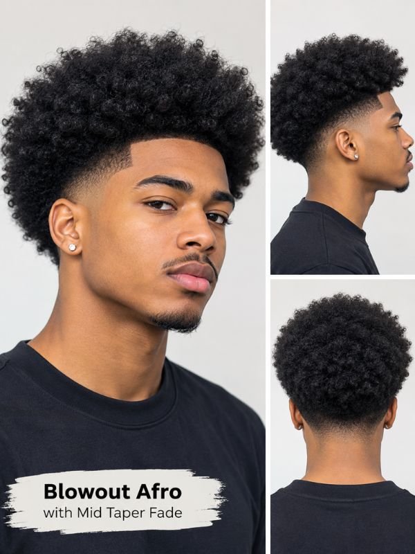 Blowout Afro with Mid Taper Fade