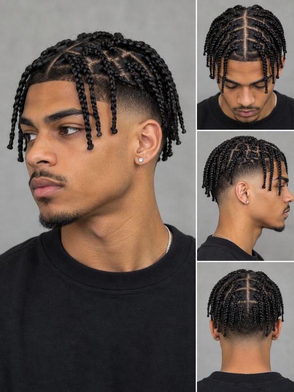 Box Braids with Mid Taper Fade