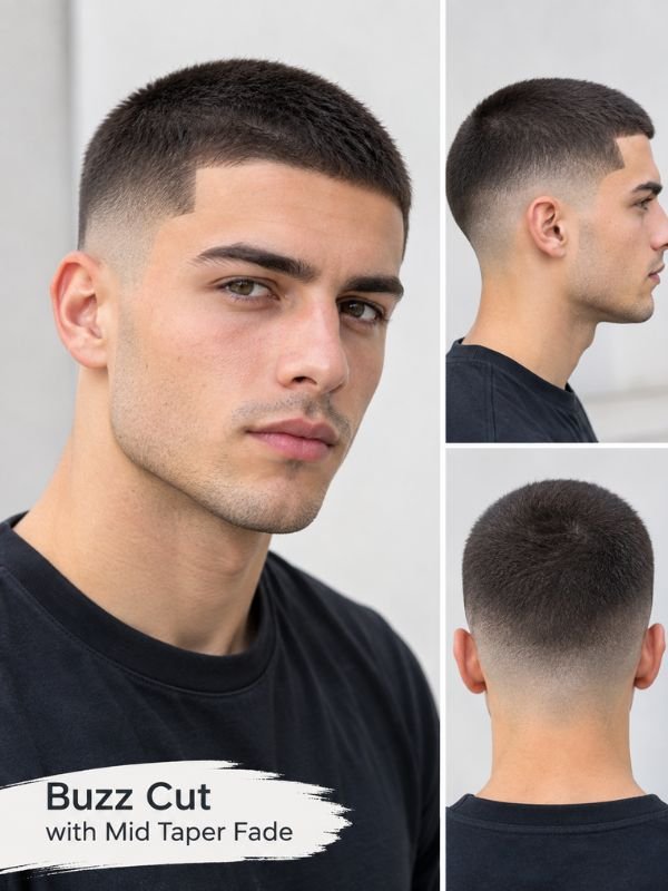 Buzz Cut with Mid Taper Fade