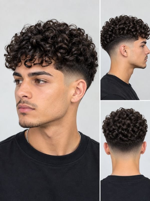 Defined Curls with Mid Taper Fade