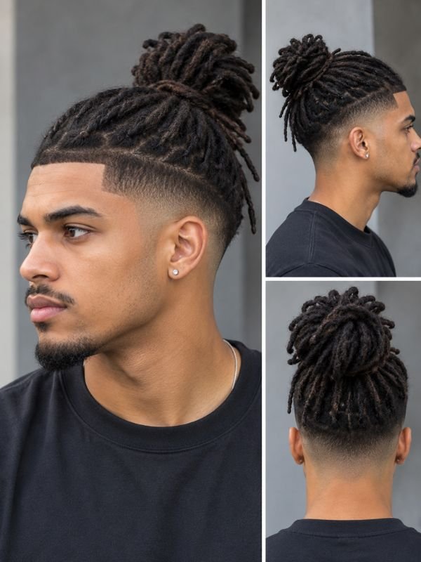 Loc Bun with Mid Taper Fade