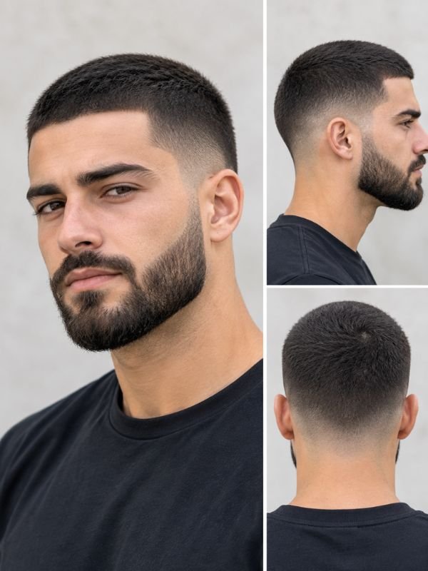 Low Taper Buzz Cut With Beard