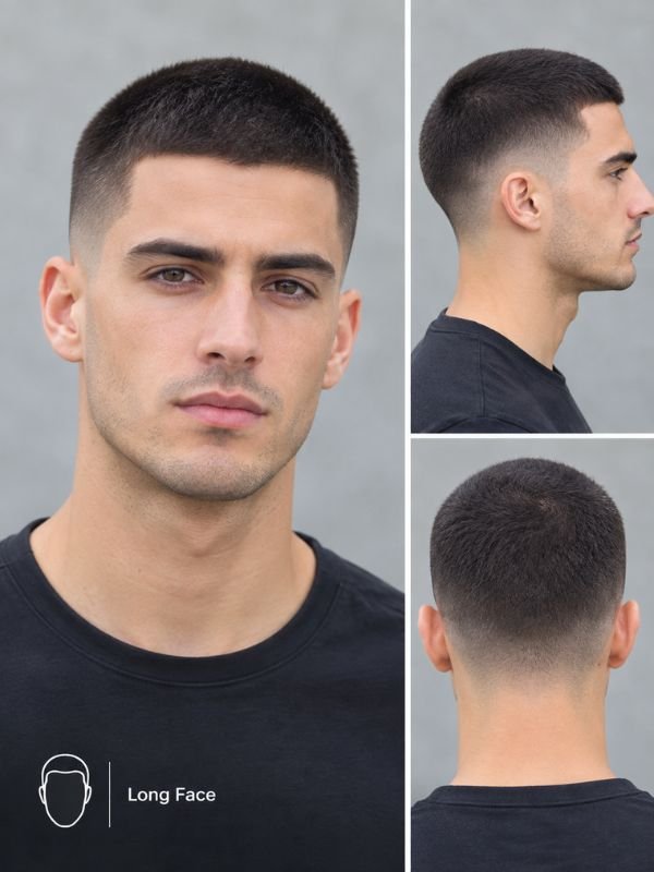 Low Taper Buzz Cut for Long Face