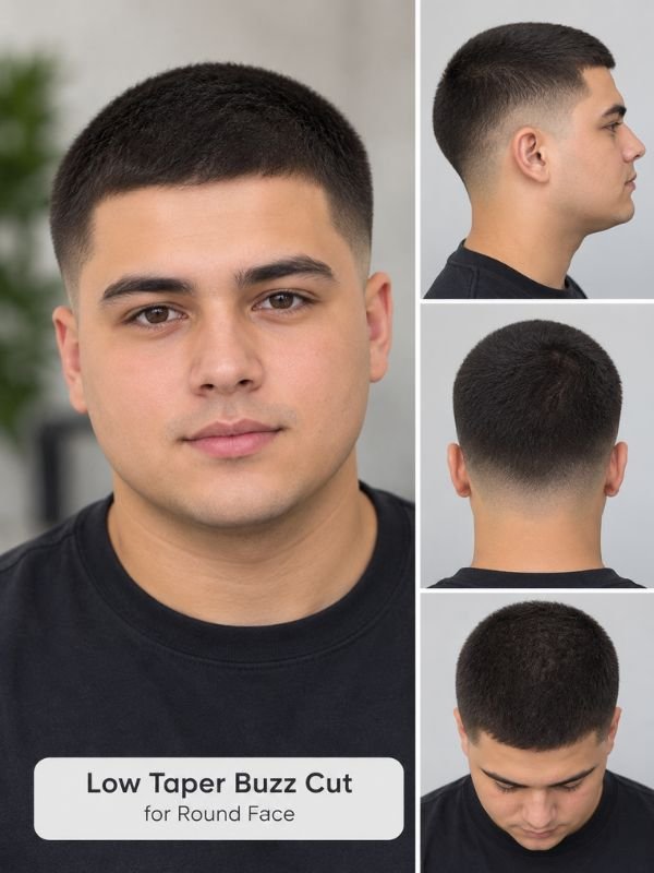 Low Taper Buzz Cut for Round Face