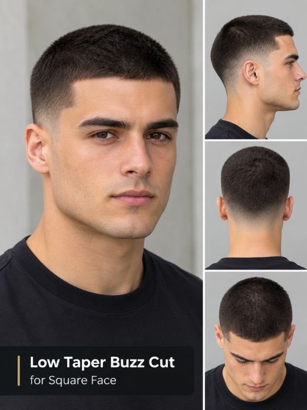 Low Taper Buzz Cut for Square Face