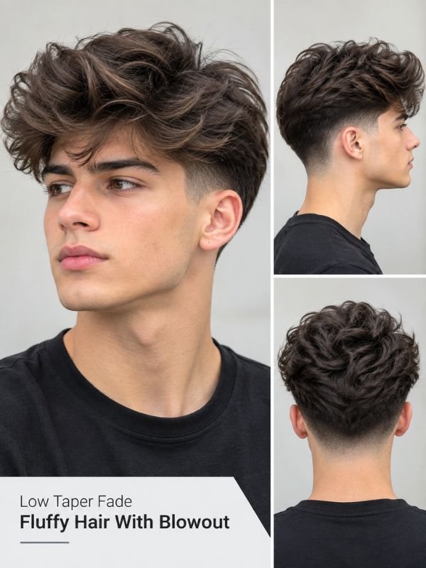 Low Taper Fade Fluffy Hair With Blowout