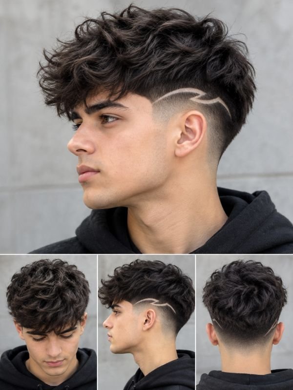 Low Taper Fade Fluffy Hair With Design