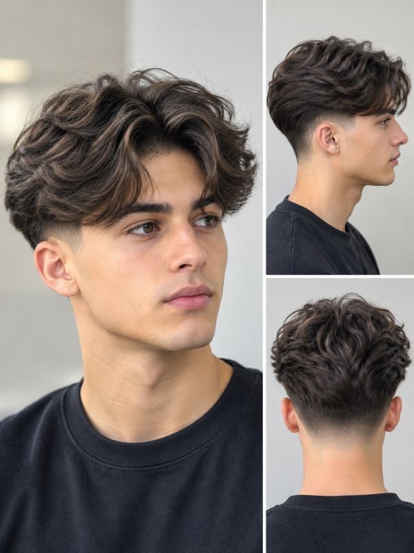 Low Taper Fade Fluffy Hair With Middle Part