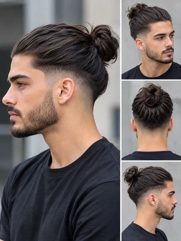 Man Bun with Mid Taper Fade