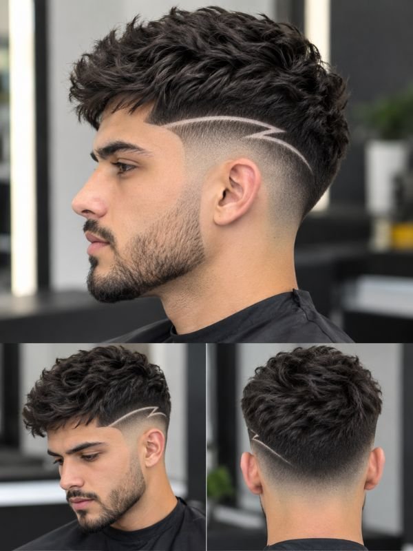 Mid Taper Fade with Shaved Line Design