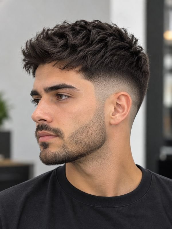 Mid Taper Fade with Short Beard or Stubble