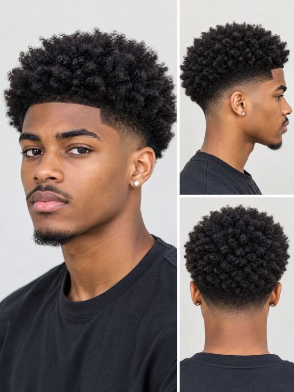Sponged Afro with Mid Taper Fade